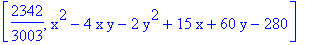 [2342/3003, x^2-4*x*y-2*y^2+15*x+60*y-280]